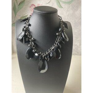 Black Faceted Bead Cluster Statement Necklace With Lobster Clasp & Extender